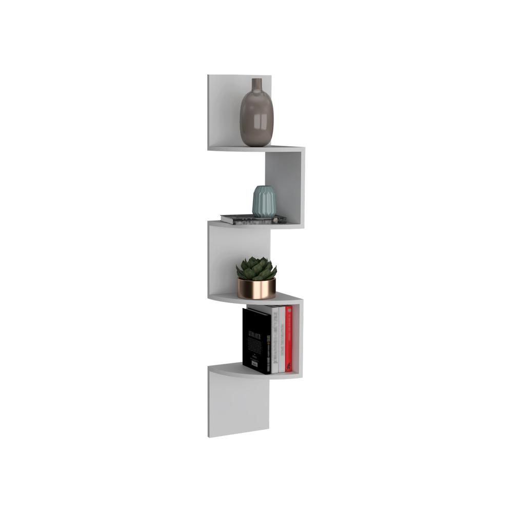 Roy Corner Floating Shelf, Modern 4-Tier Display, White -Living Room. Picture 6
