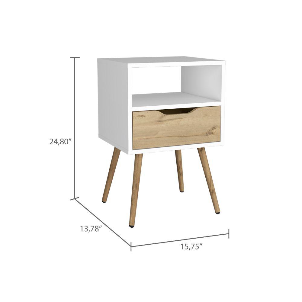 DEPOT E-SHOP Emma Nightstand, Countertop, Four Legs, One Open Shelf, One Drawer-White-Light Oak, For Bedroom. Picture 4
