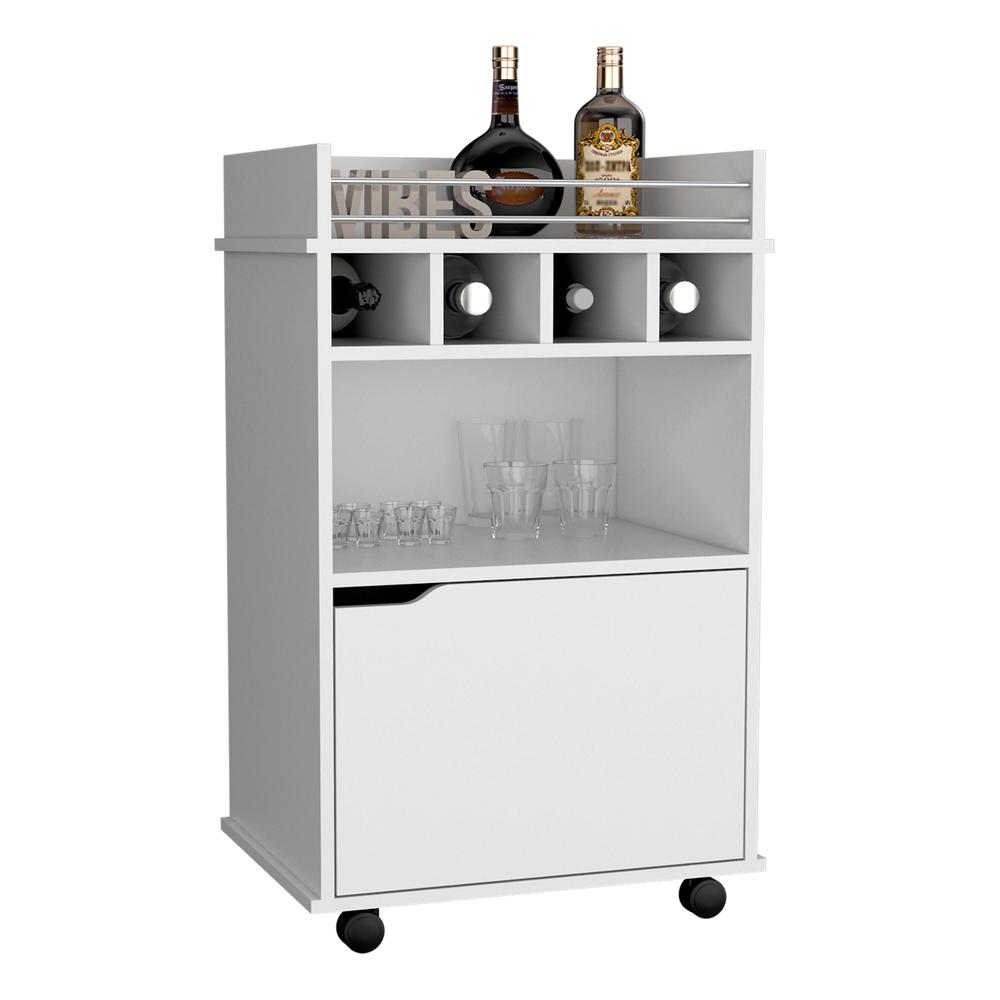 Sims 35" H Bar Cart with Two Shelves four Wine Cubbies and One Cabinet,White. Picture 4