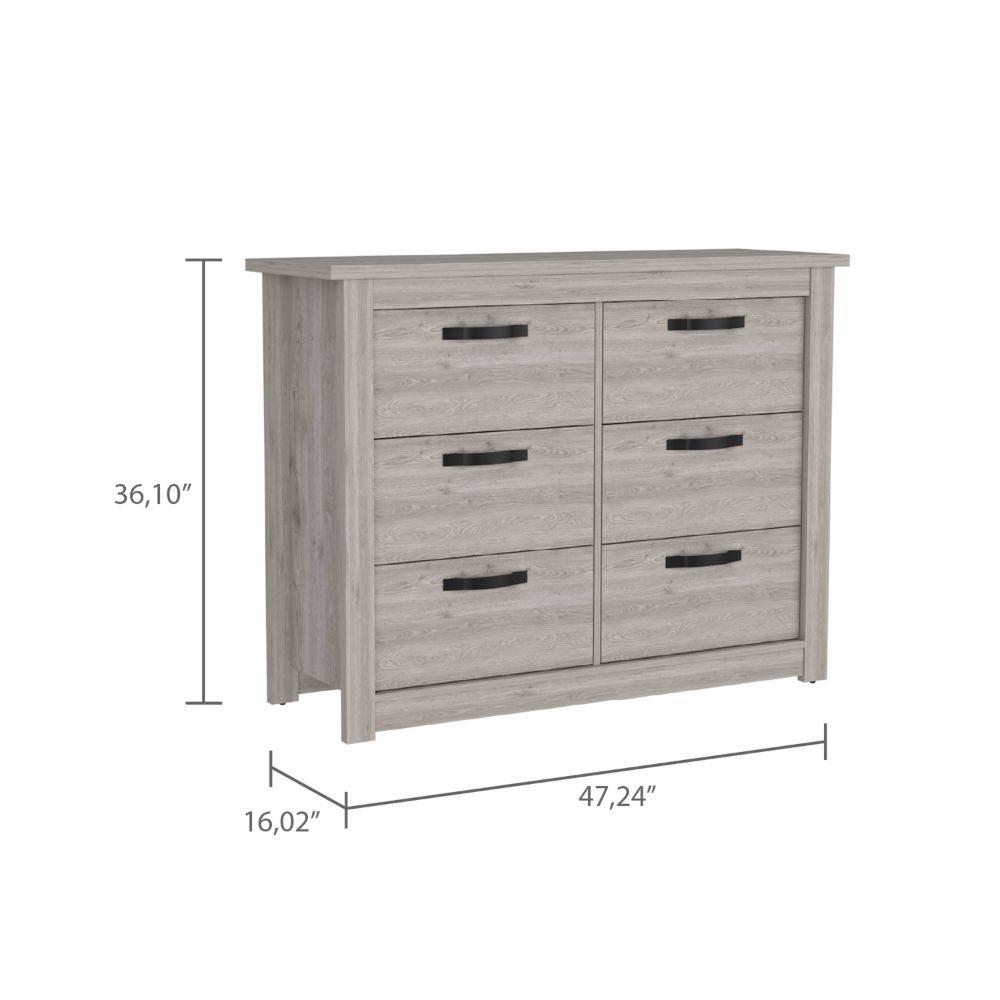DEPOT E-SHOP Galena Six Drawer Double Dresser, Four Legs, Countertop, Metal Hardware-Light Grey, For Bedroom. Picture 4