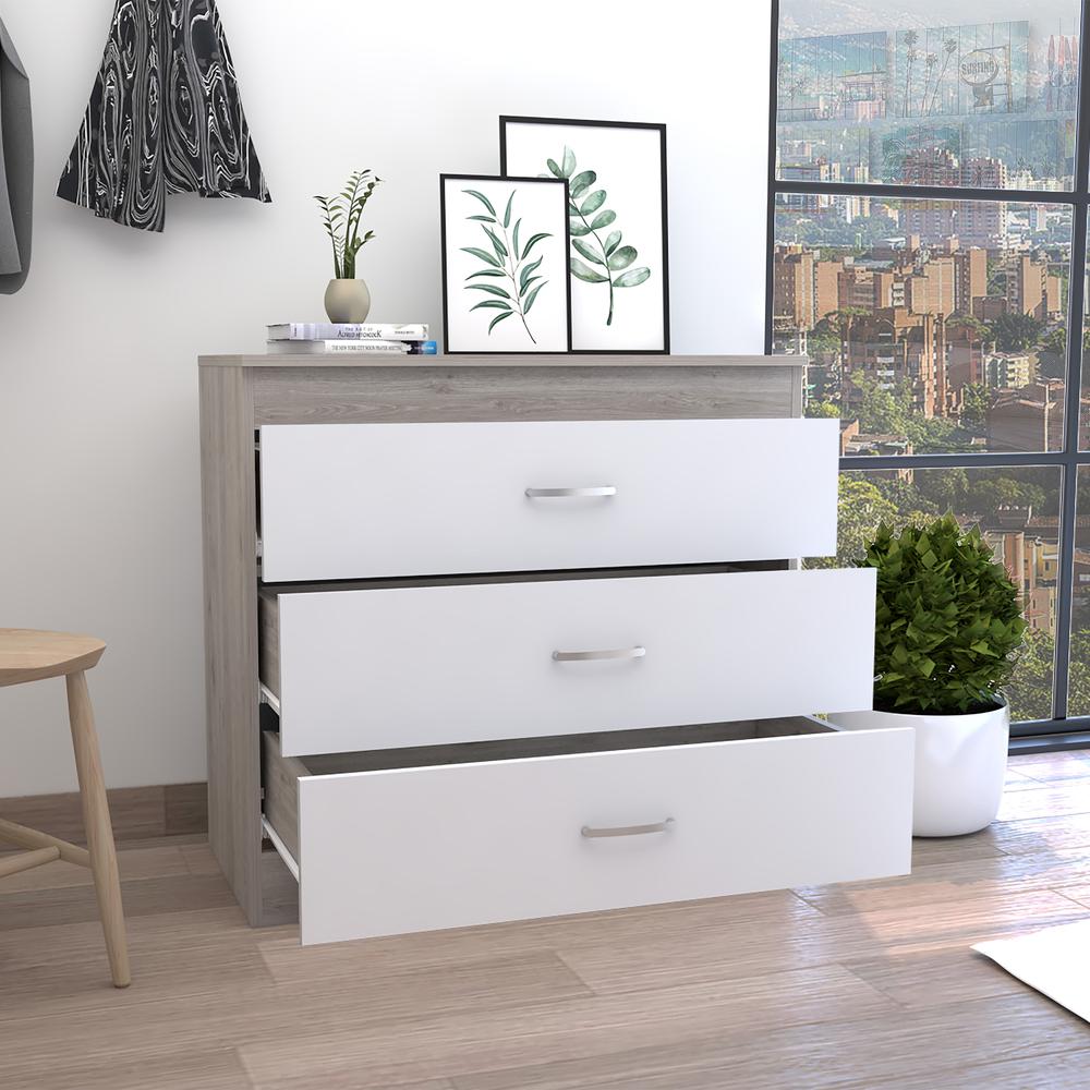Zurich Three-Drawers Dresser-Light Grey/White. Picture 3