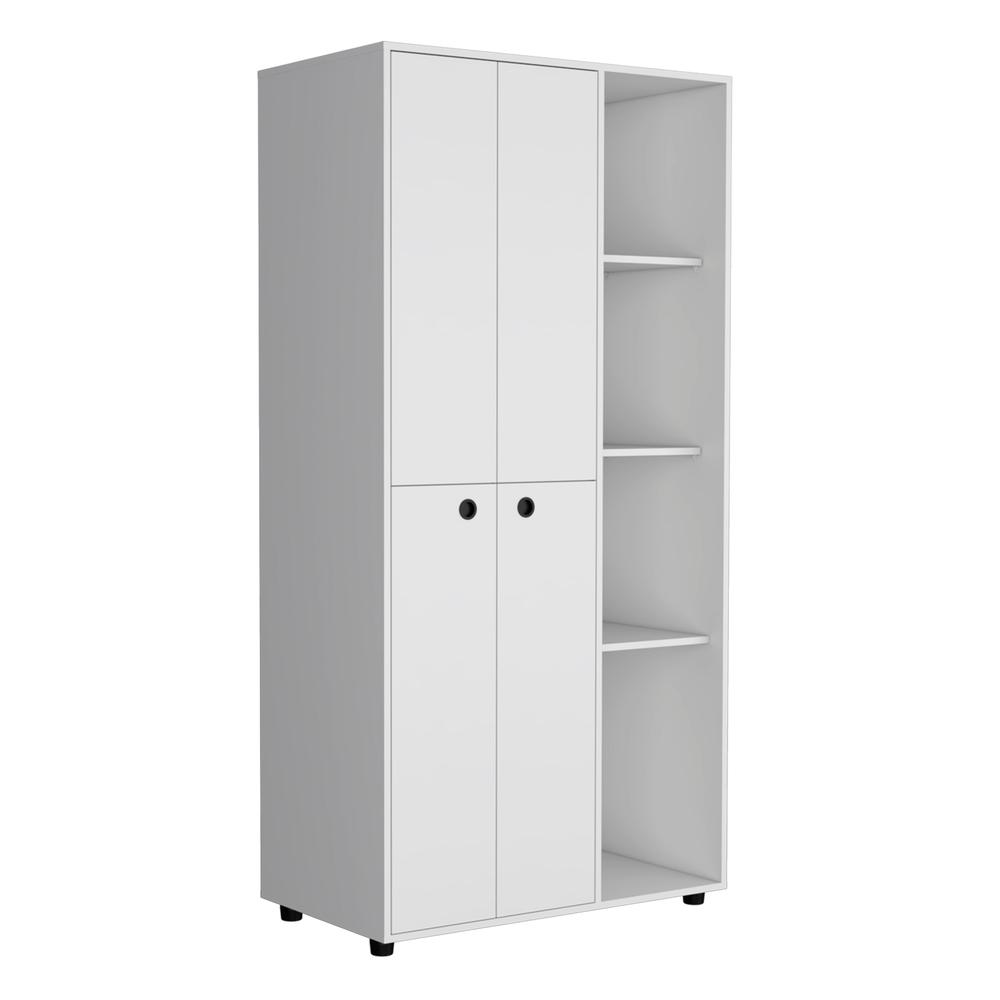Armoire with 2-door Storage with Metal Rods, Drawer, 3 Open Shelves, White. Picture 7