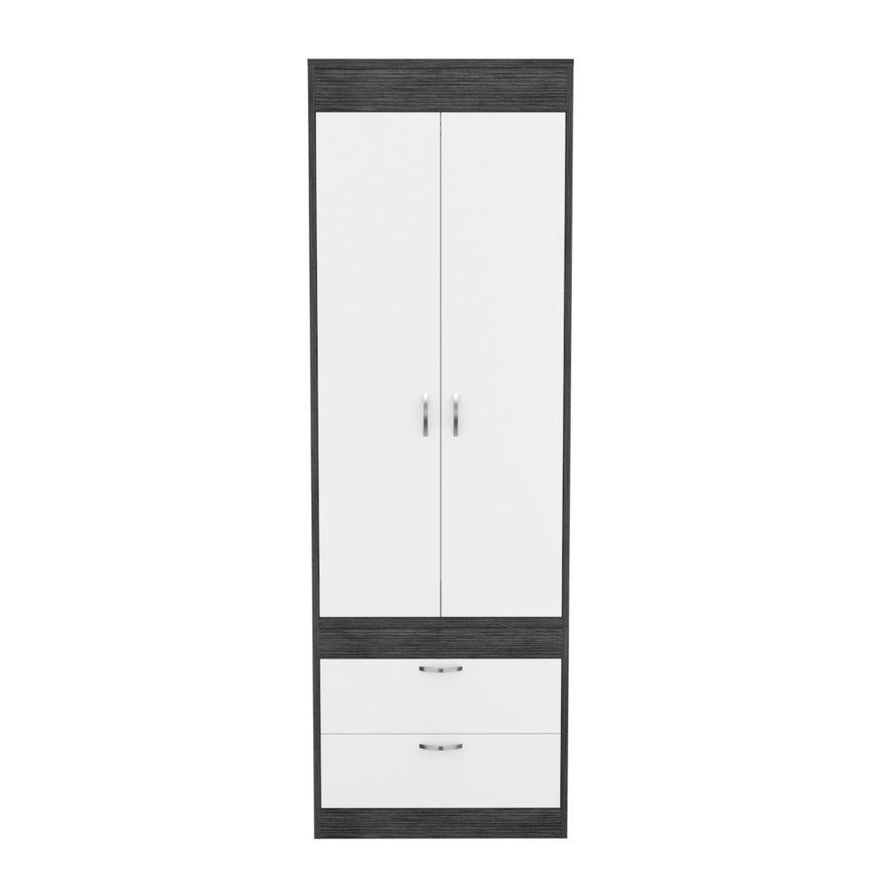 DEPOT E-SHOP Portugal Armoire, Two-Door Armoire, Two Drawers, Metal Handles, Rod, Smoky Oak/White, For Bedroom. Picture 1