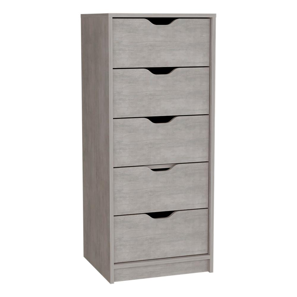 5 Drawers Narrow Dresser, Slim Storage Chest of Drawers, Concrete Gray -Bedroom. Picture 2