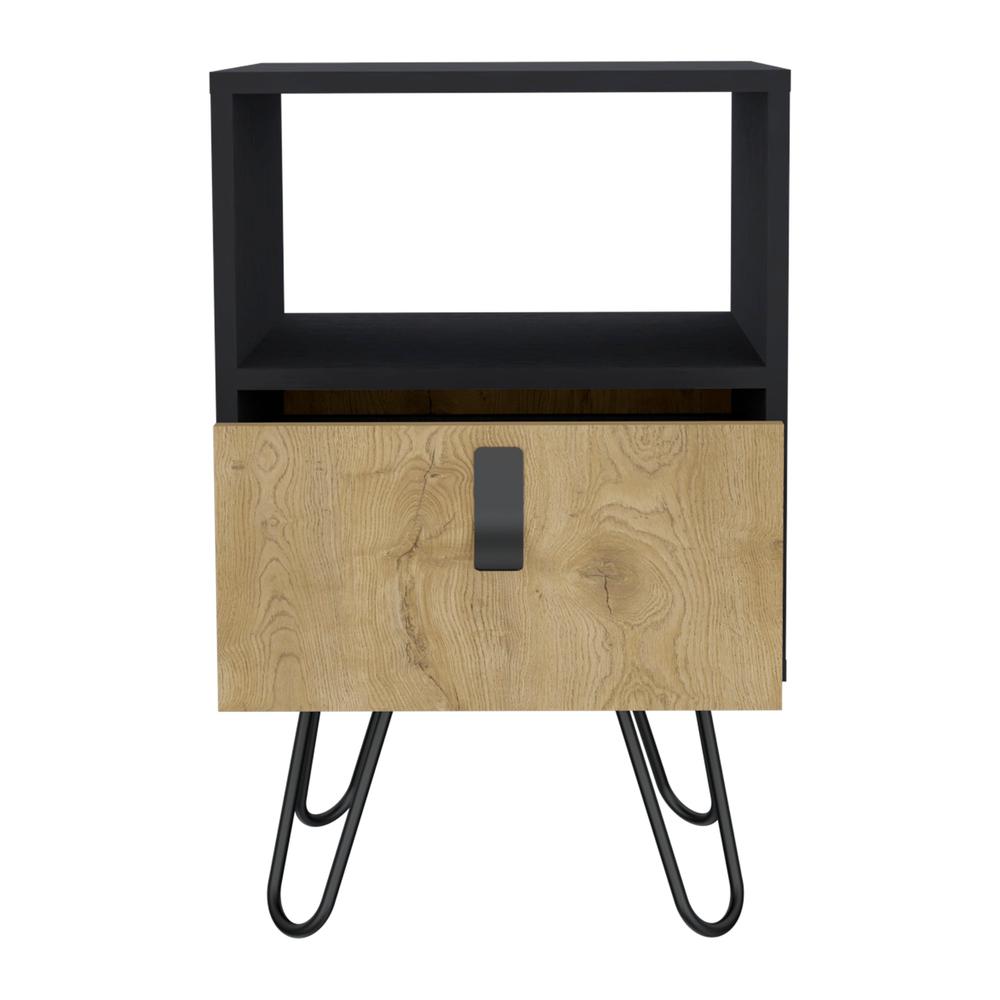Toka Nightstand, Sleek Design with Hairpin Legs and Drawer. Picture 2