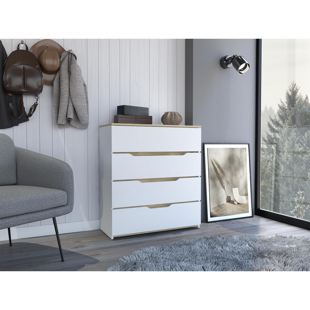 DEPOT E-SHOP Aralia Drawer Dresser-Four Drawers, Countertop-White/Light Oak, For Bedroom. Picture 1