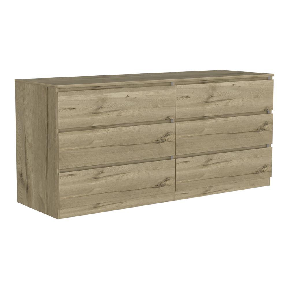 DEPOT E-SHOP Cocora 6 Drawer Double Dresser -With Six Drawer, Countertop, Base-Light Oak/White. For Bedroom. Picture 1