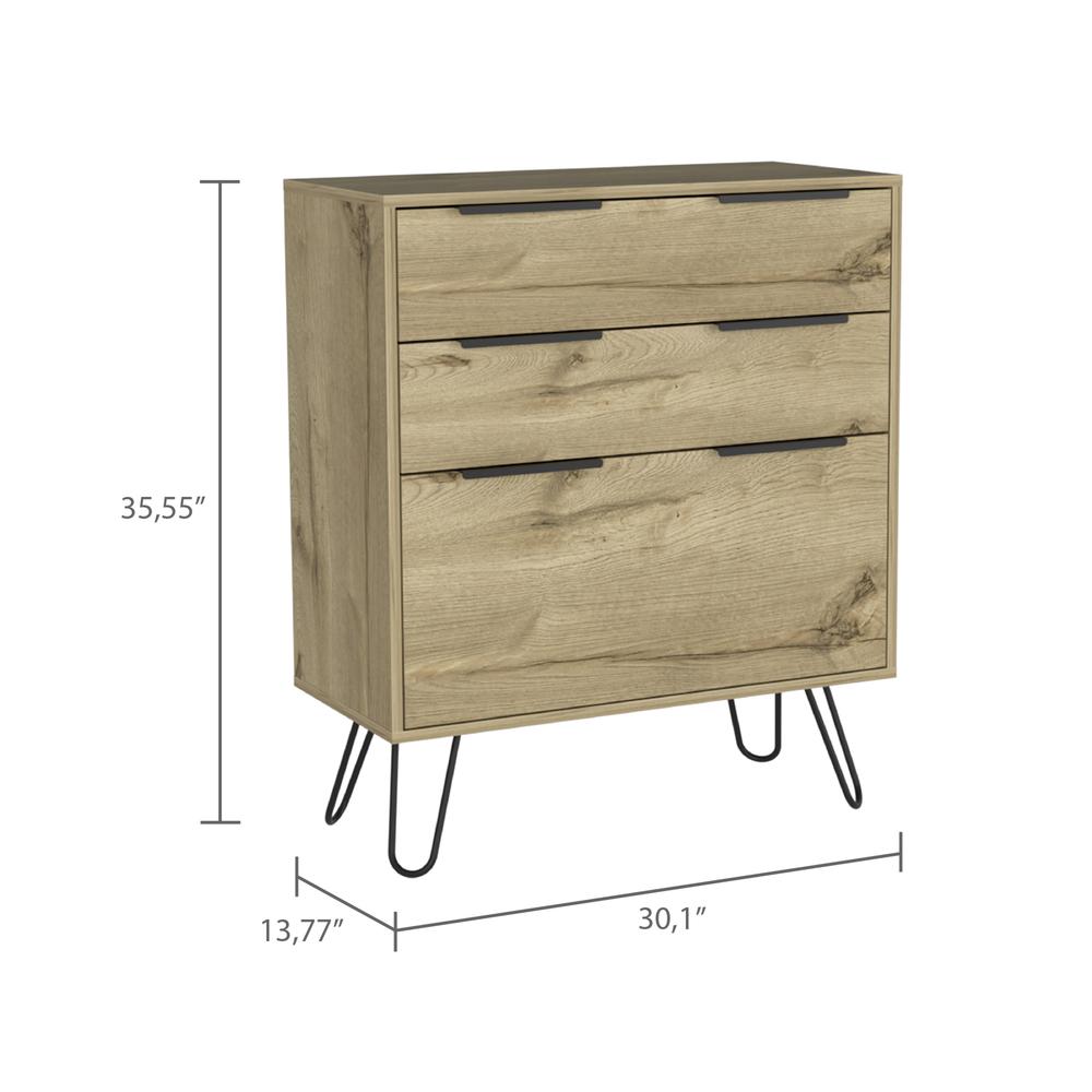 DEPOT E-SHOP Saffron Dresser- Three Drawers, Countertop, Four Steel Legs-Light Oak, For Bedroom. Picture 3