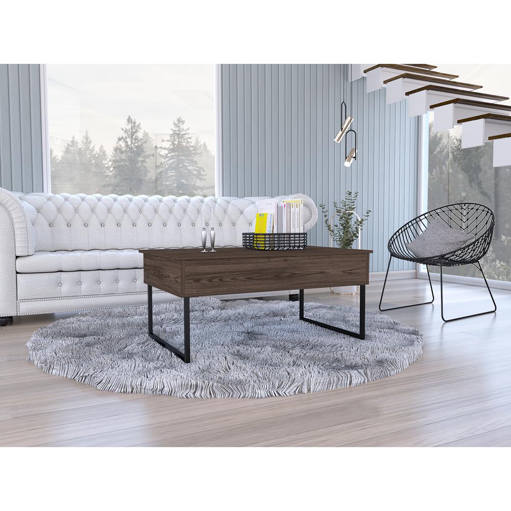 DEPOT E-SHOP Viena Lift Top Coffee Table, Flexible Shelf, Two Legs - Dark Walnut, For Living Room. Picture 1