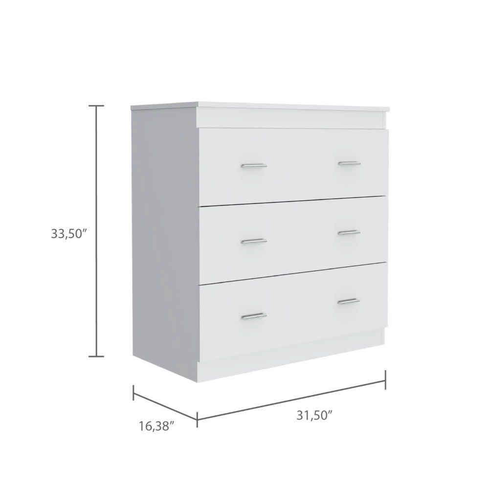DEPOT E-SHOP Topaz Three Drawer Dresser, Countertop, Handles, Three Drawers-White, For Bedroom. Picture 4