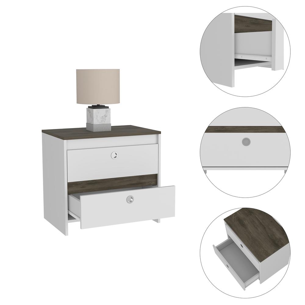 DEPOT E-SHOP Mercury Night Stand-Two Drawers-White/Dark Brown, For Bedroom. Picture 2