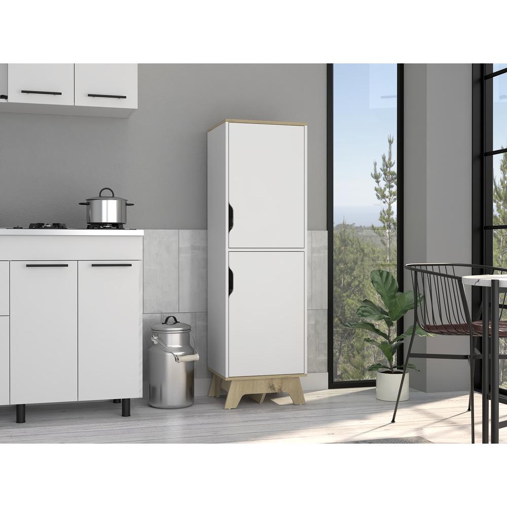 DEPOT E-SHOP Dahoon Single Kitchen Pantry-Two-Doors Cabinets, Four Shelves, Wooden Base-White/Light Oak, For Kitchen. Picture 1