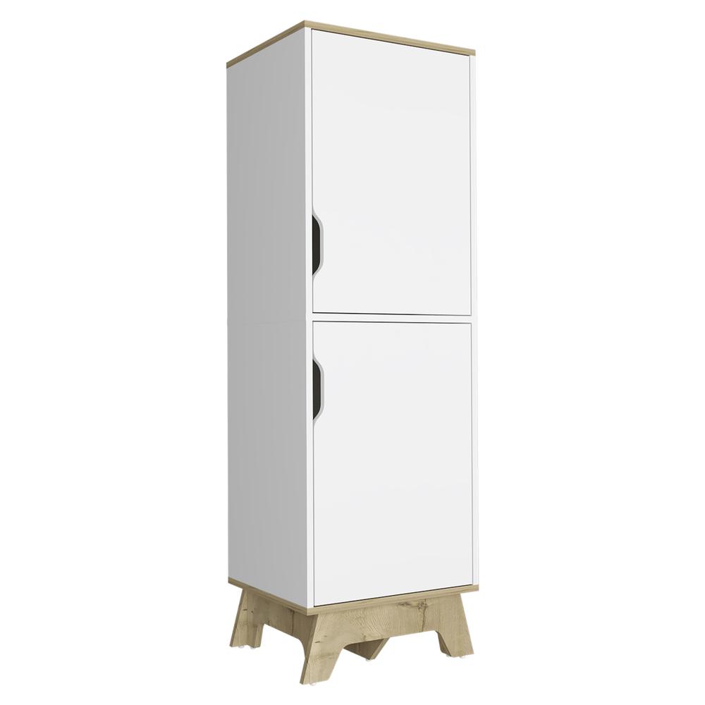 DEPOT E-SHOP Dahoon Single Kitchen Pantry-Two-Doors Cabinets, Four Shelves, Wooden Base-White/Light Oak, For Kitchen. Picture 2