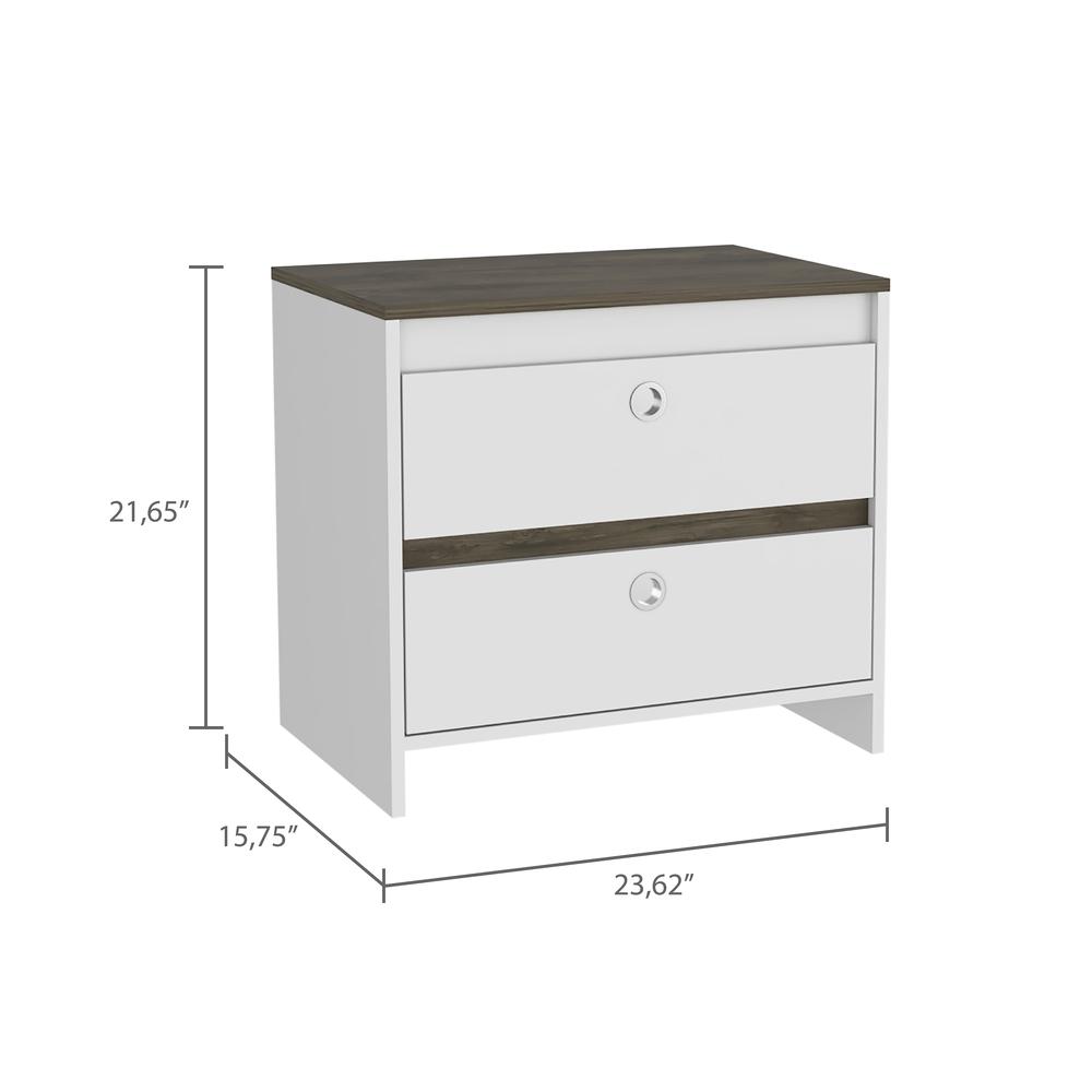 DEPOT E-SHOP Mercury Night Stand-Two Drawers-White/Dark Brown, For Bedroom. Picture 4