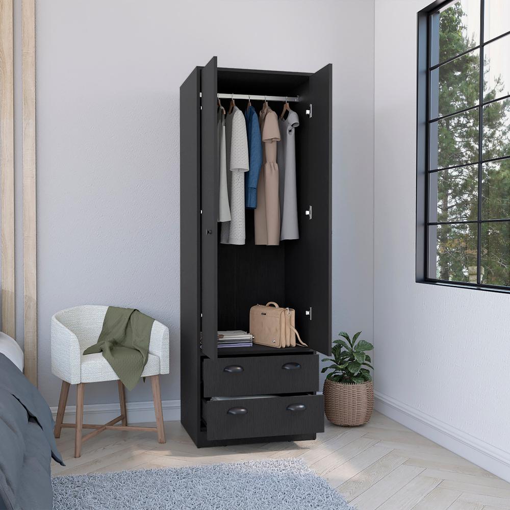 Bonaire Armoire with 2-Drawers and 2-Doors, Black. Picture 5