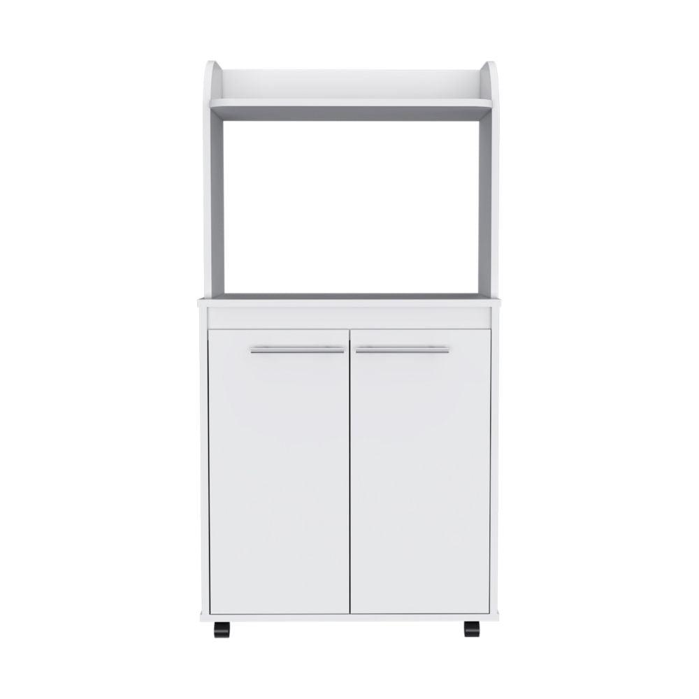 DEPOT E-SHOP Lucca Kitchen Cart, Countertop, Two-Door Cabinet, One Open Shelf, Two Internal Shelves-White, For Kitchen. Picture 2