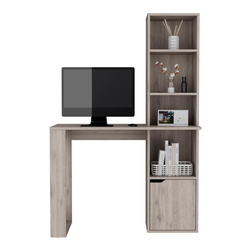 Ripley Writing Desk With Bookcase and Cabinet, Light Gray. Picture 2