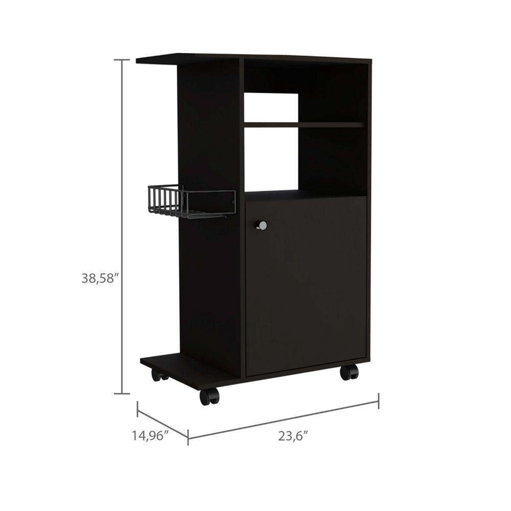 DEPOT E-SHOP Opal Kitchen Cart, Microwave Countertop, One-Door Cabinet, Four Caster Wheels- Black, For Living Room. Picture 4
