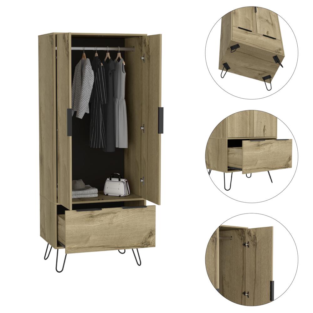 DEPOT E-SHOP Jane Closet-One Drawer, Two Door Cabinet, Four Steel Legs-Light Oak, For Bedroom. Picture 3