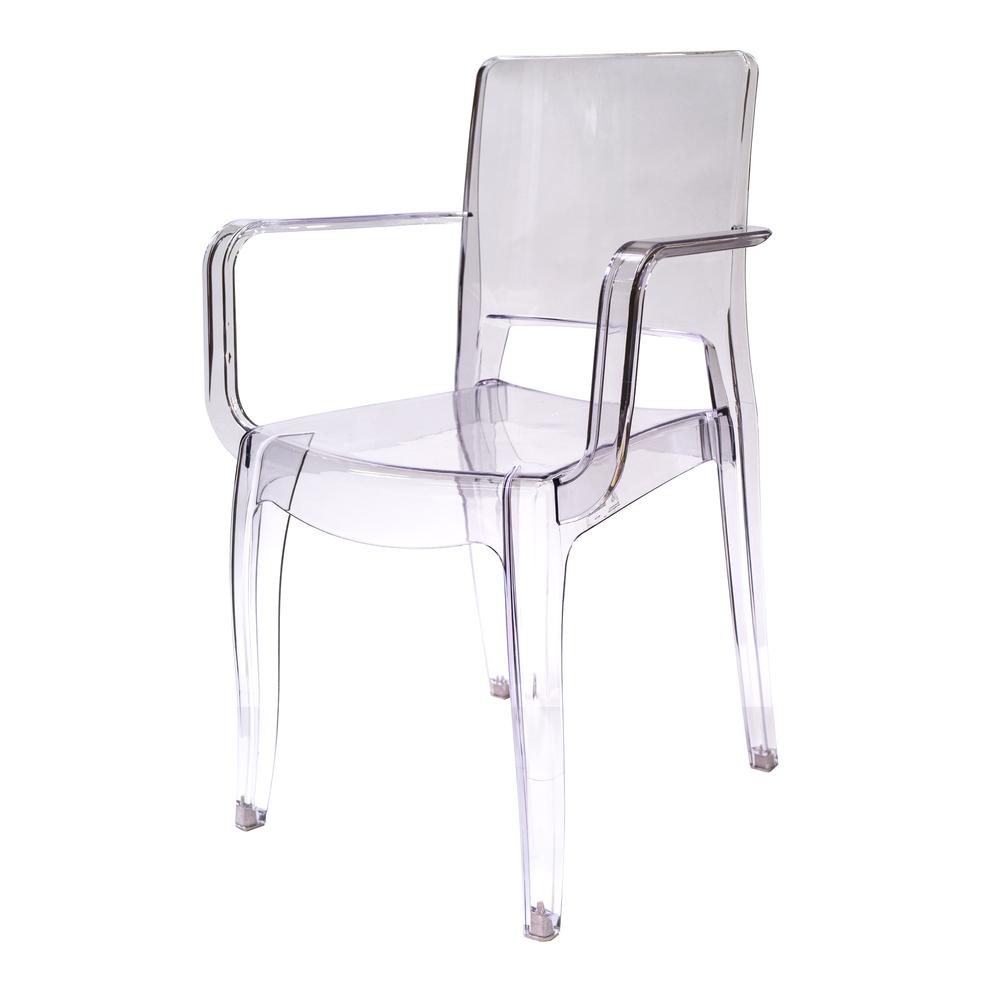 Set of 4 Mateo Clear Polycarbonate Dinning stacking chairs with Arms. Picture 1