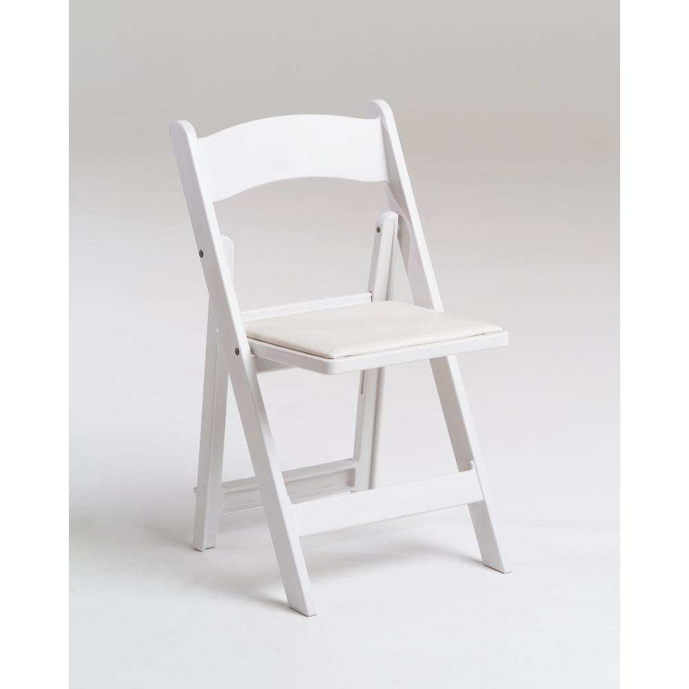 Stackable White Resin KID  Folding chair-White frame white padded seat. Picture 1