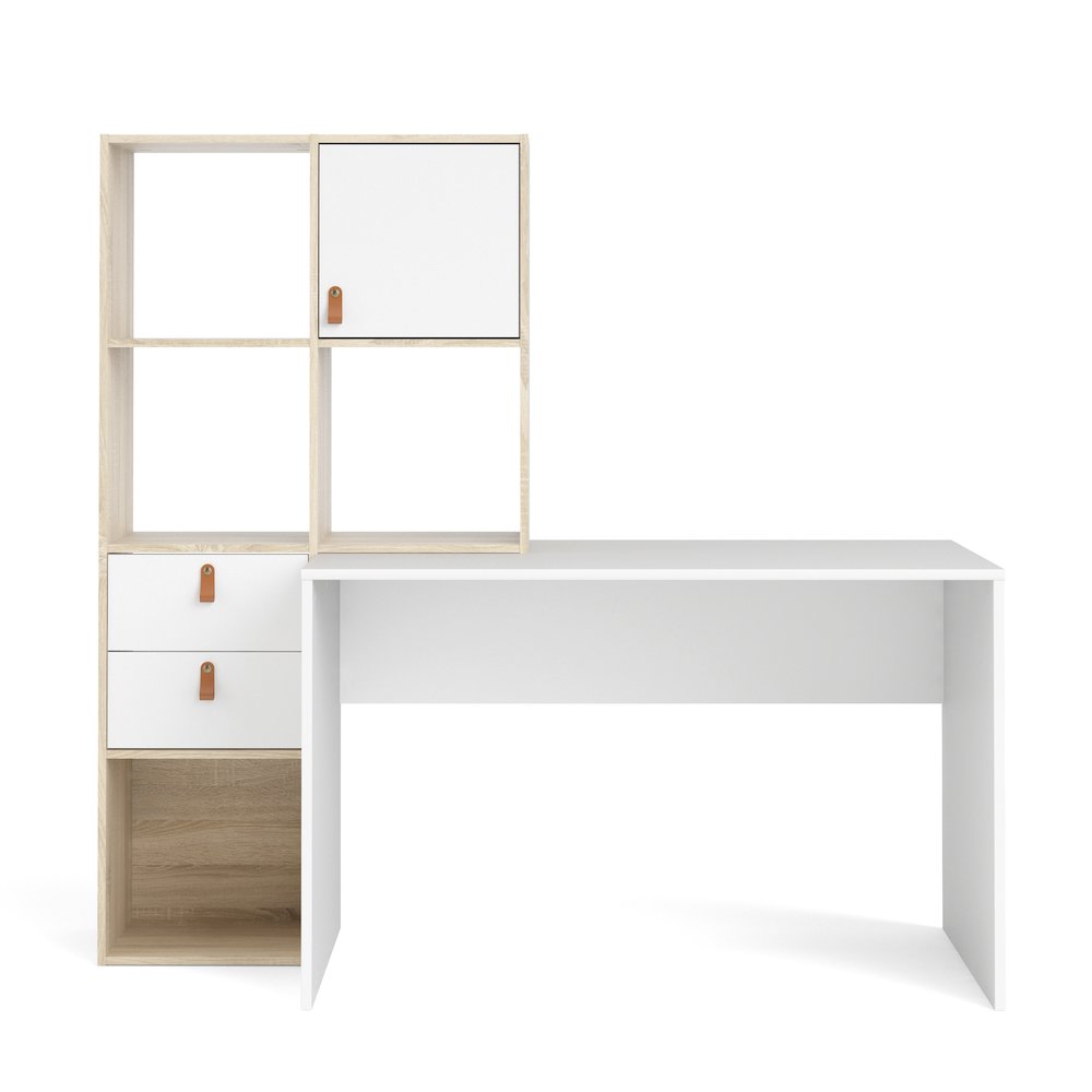 Winston 1 Door, 2 Drawer, 4 Shelf Desk, Oak Structure/White. Picture 4