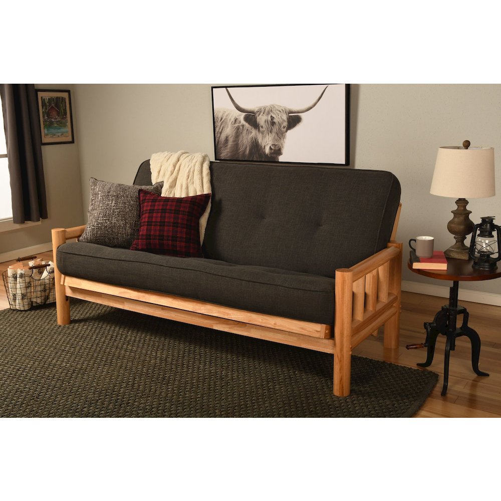 Lodge Frame-Natural Finish-Linen Charcoal Mattress. Picture 1
