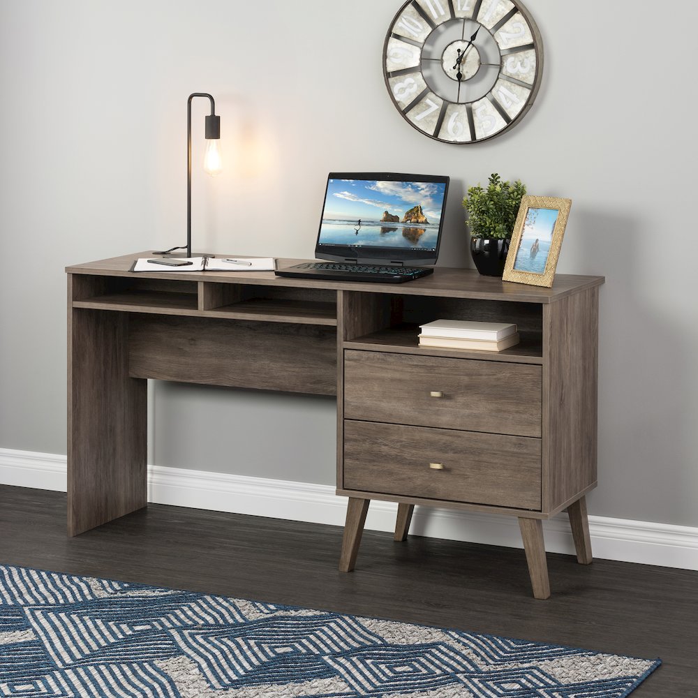 Milo Desk with Side Storage and 2 Drawers, Drifted Gray. The main picture.