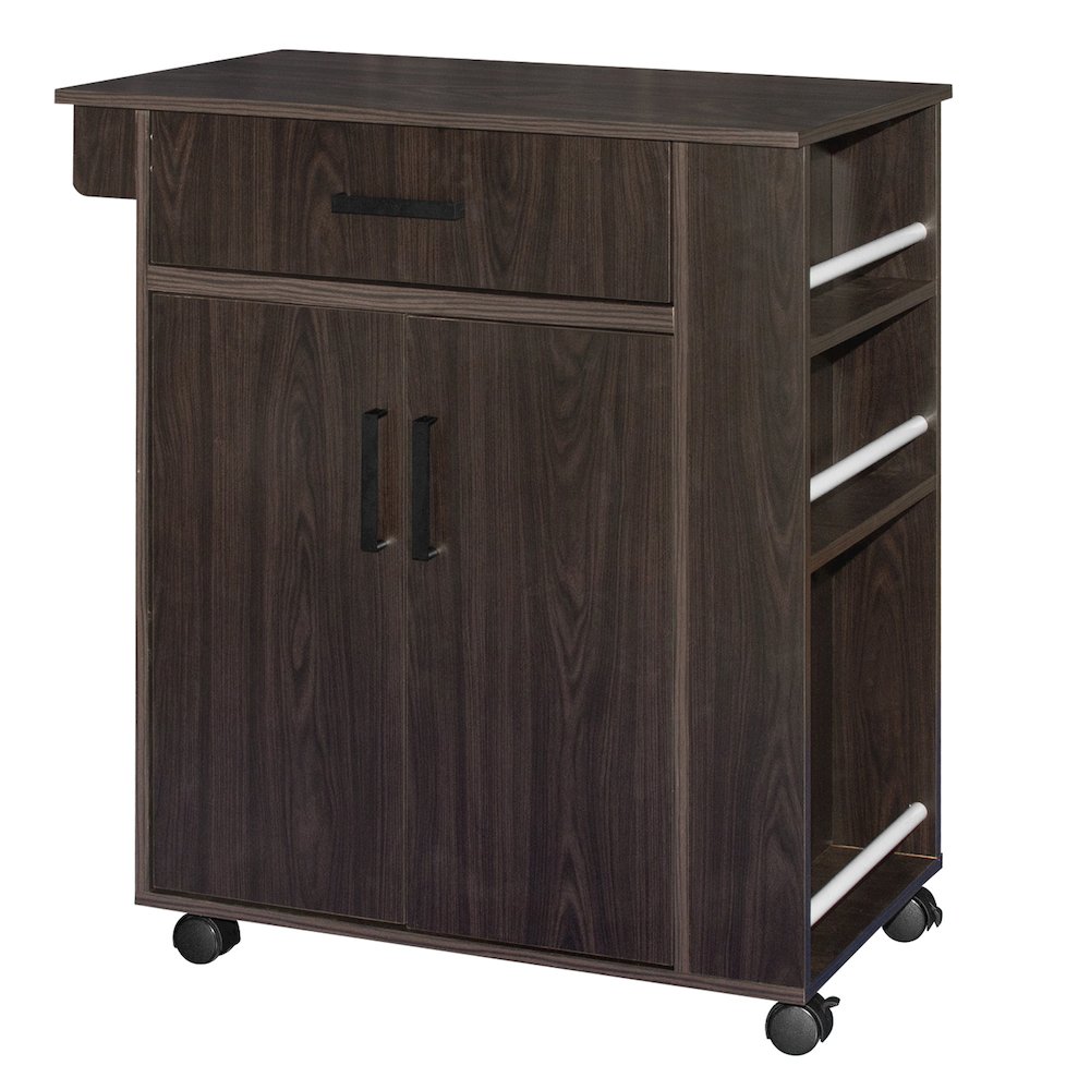 Better Home Products Shelby Rolling Kitchen Cart with Storage Cabinet - Tobacco. Picture 2