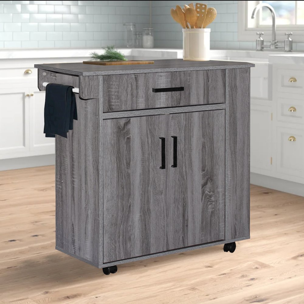 Better Home Products Shelby Rolling Kitchen Cart with Storage Cabinet - Gray. Picture 4