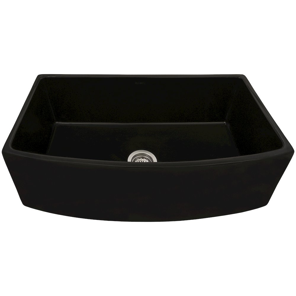 Ruvati 33 inch Fireclay Black Farmhouse Kitchen Sink Curved Apron-Front Single Bowl - RVL2398BK. Picture 2
