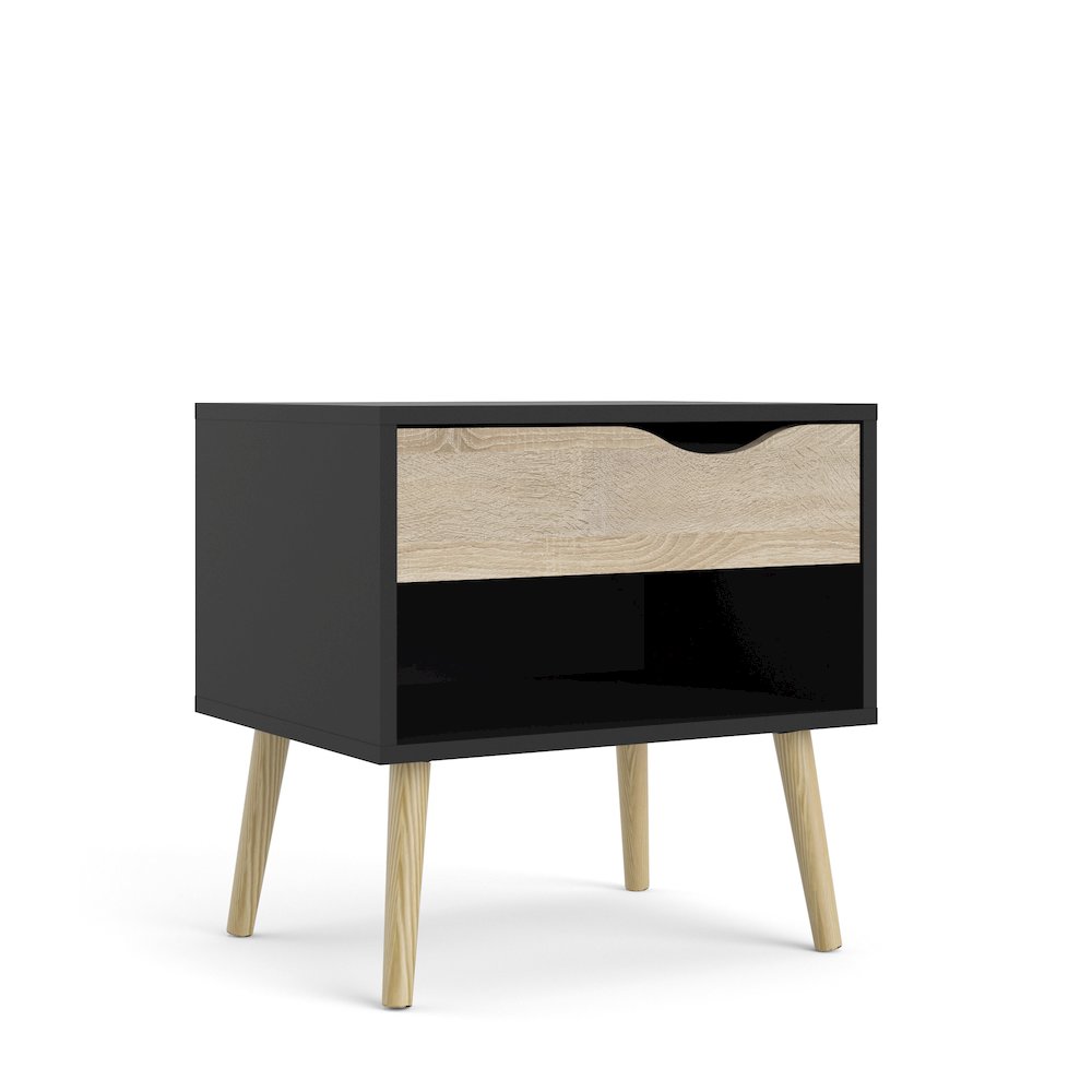 Diana 1 Drawer Nightstand, Black Matte/Oak Structure. Picture 2
