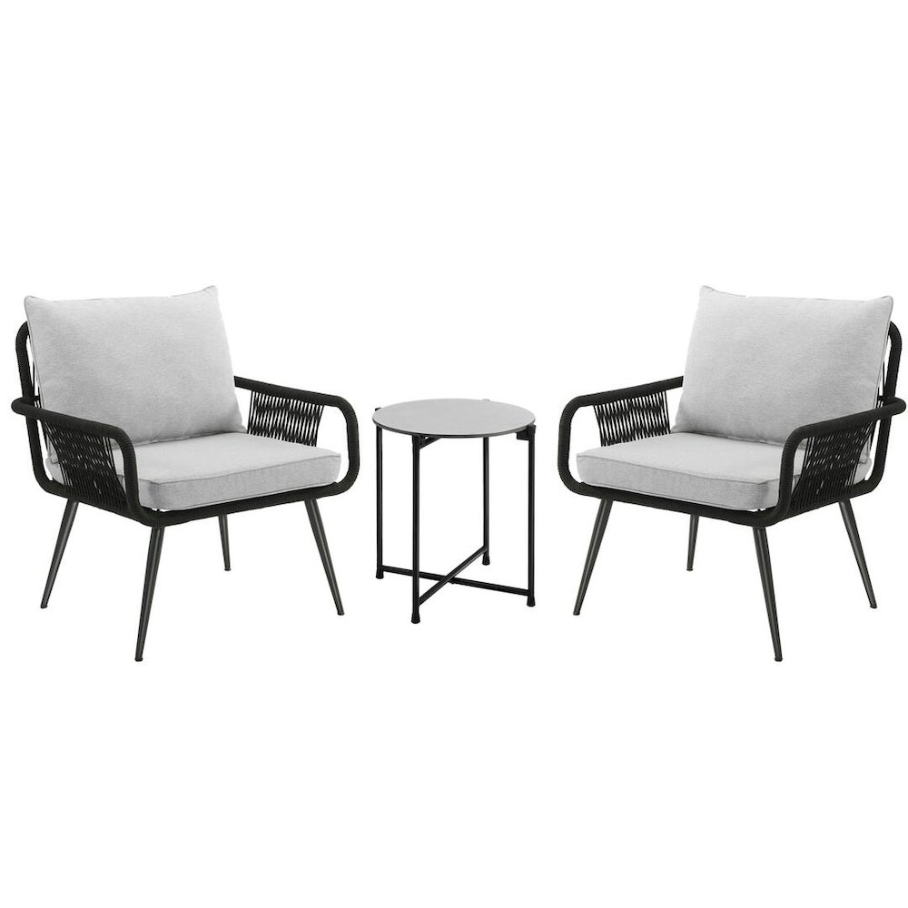 Andover All-Weather Outdoor Conversation Set with Two Rope Chairs and 18" H Cocktail Table. Picture 1