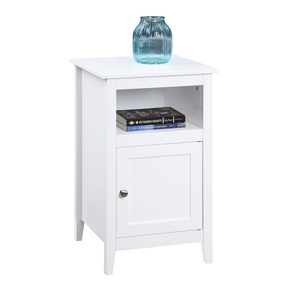 Designs2Go End Table with Storage Cabinet and Shelf, White. Picture 3
