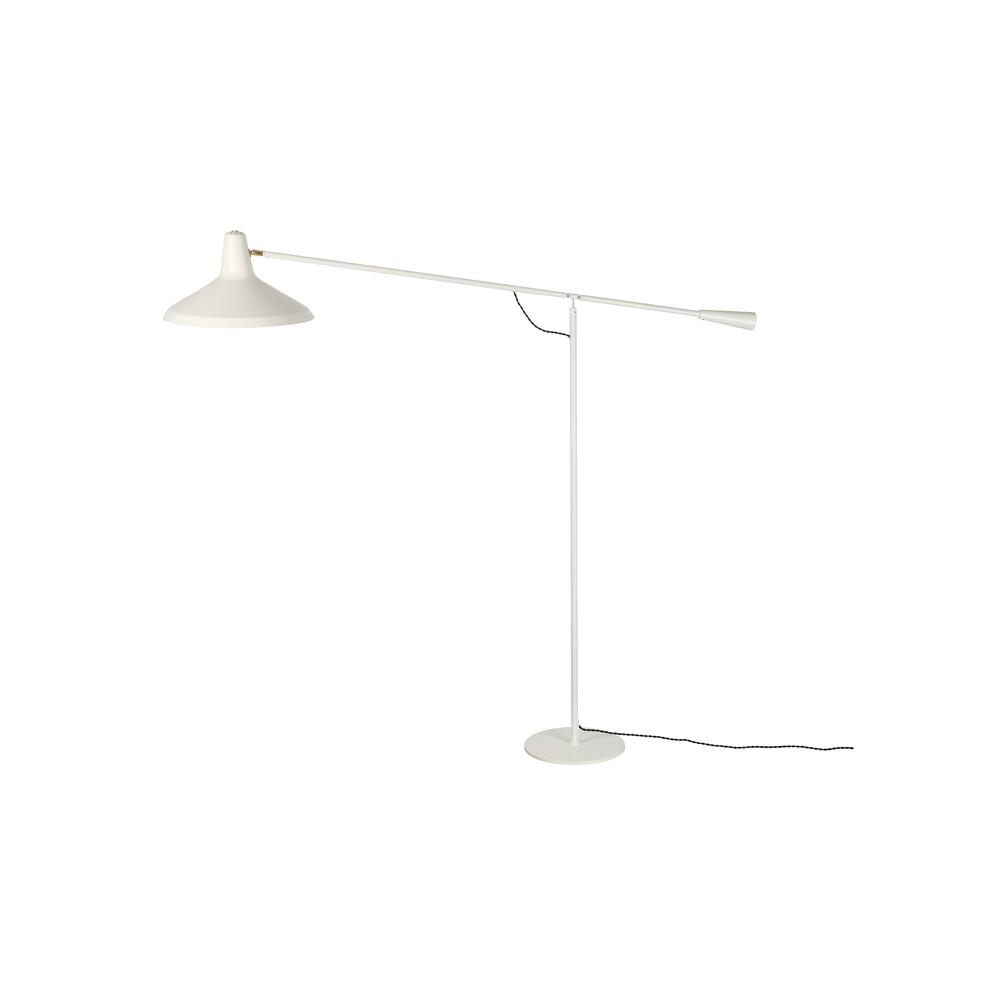 Cantelevor Floor Lamp White Metal Stem And Base With  Aluminum Lampshade. Picture 1