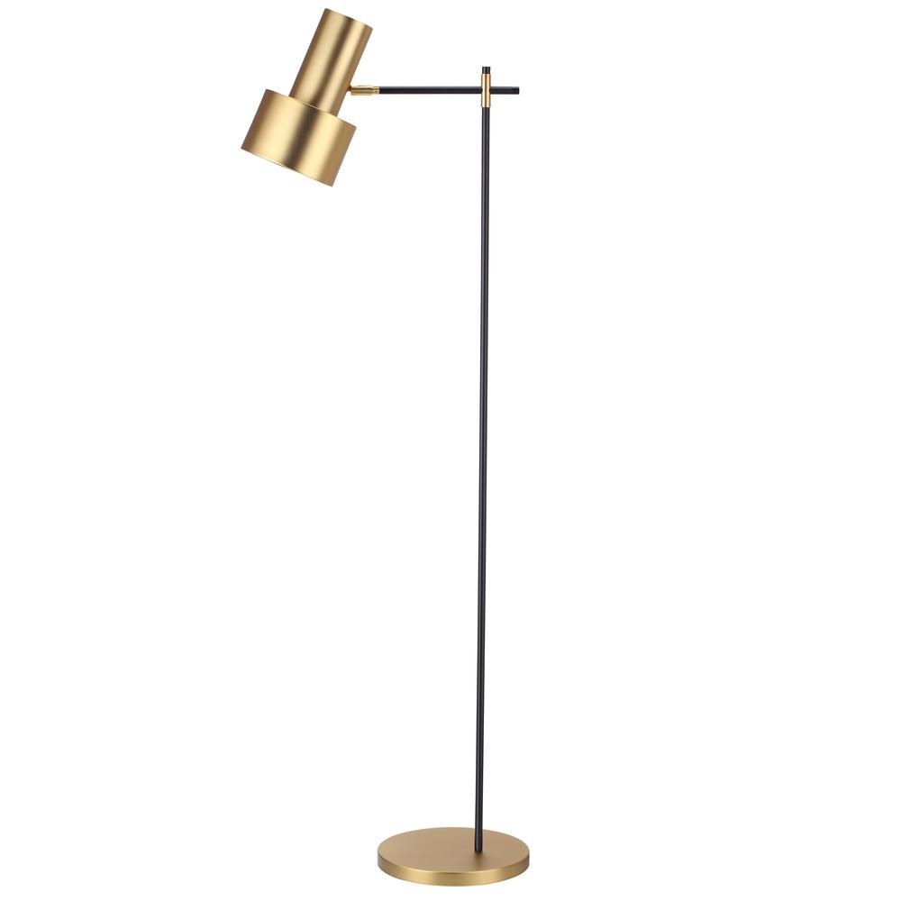 Magnum Floor Lamp Brass Plated Steel Shade With Matte Black Stem. Picture 1