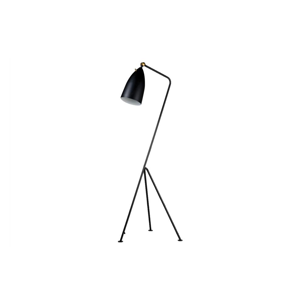 Stickman Floor Lamp Matte Black Aluminum Shade With Black Metal Stem And Brass Hardware. Picture 1
