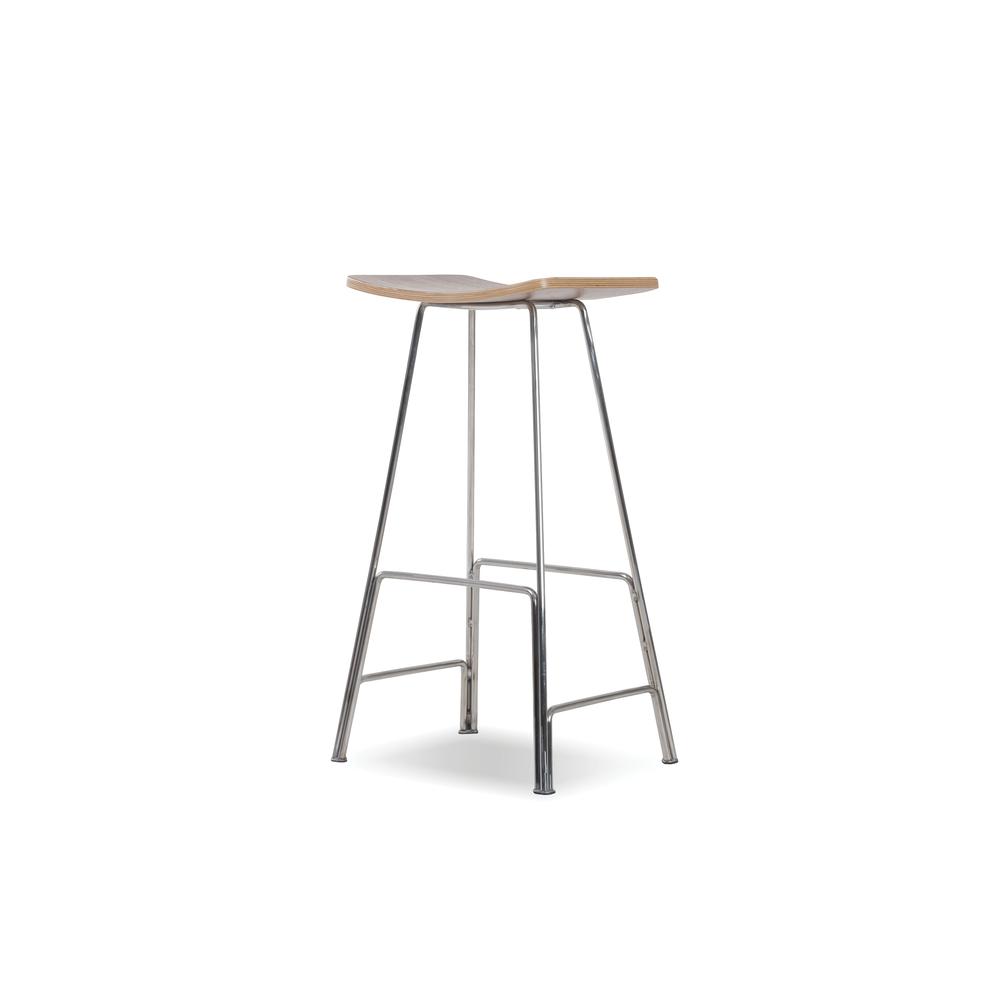 Sitges Bar Stool American Walnut Veneer Seat With Polished Stainless Steel. Picture 1