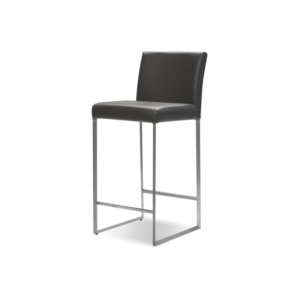Tate Bar Stool Grey Leatherette  With Brushed Stainless Steel. Picture 1