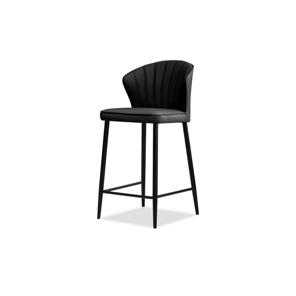 Ariel Counter Stool Black Leather With Black Powder Coated Legs. Picture 1