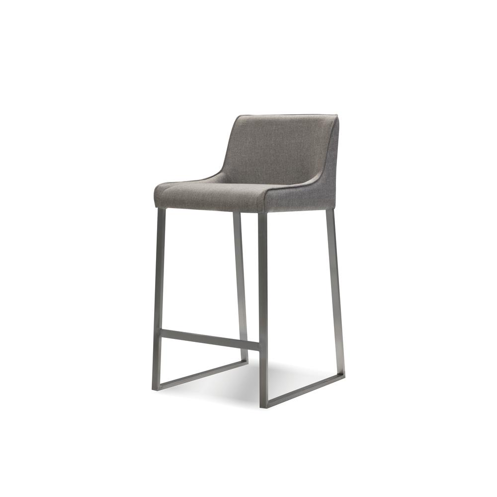 Bennett Counter Stool Light Grey Fabric With Brushed Stainless Steel. Picture 1