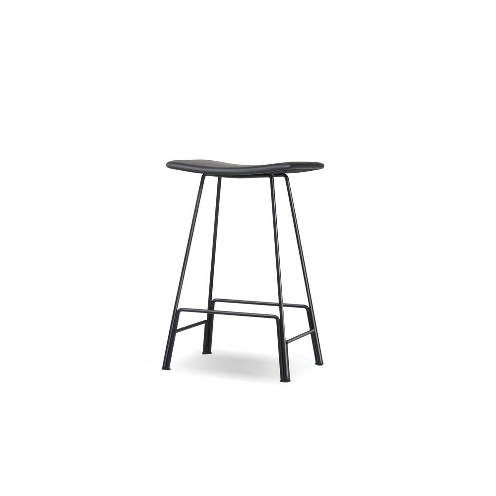 Canaria Counter Stool Black Leather Seat With Black Powder Coated Steel. The main picture.