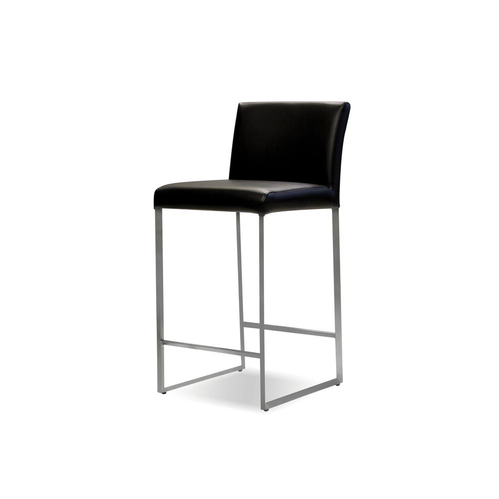 Tate Counter Stool Black Leatherette With Brushed Stainless Steel. Picture 1