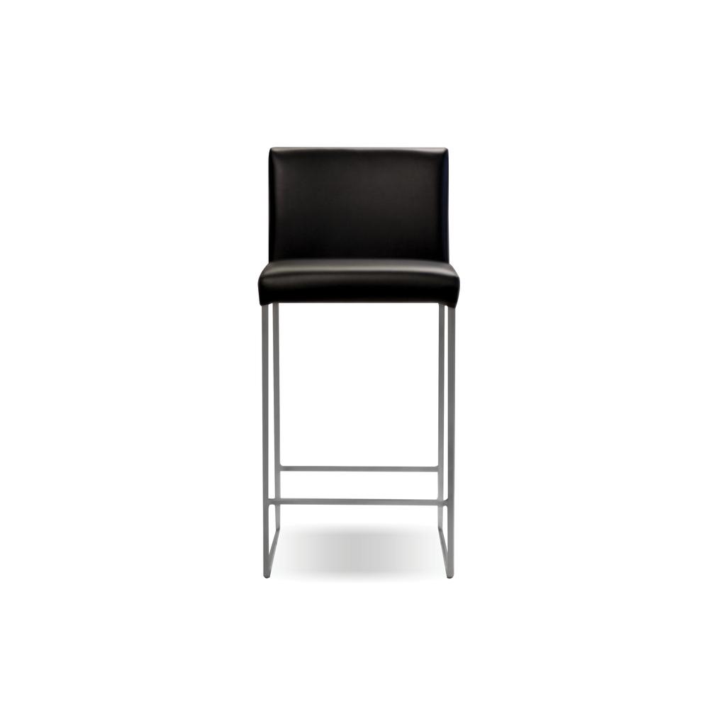Tate Counter Stool Black Leatherette With Brushed Stainless Steel. Picture 2