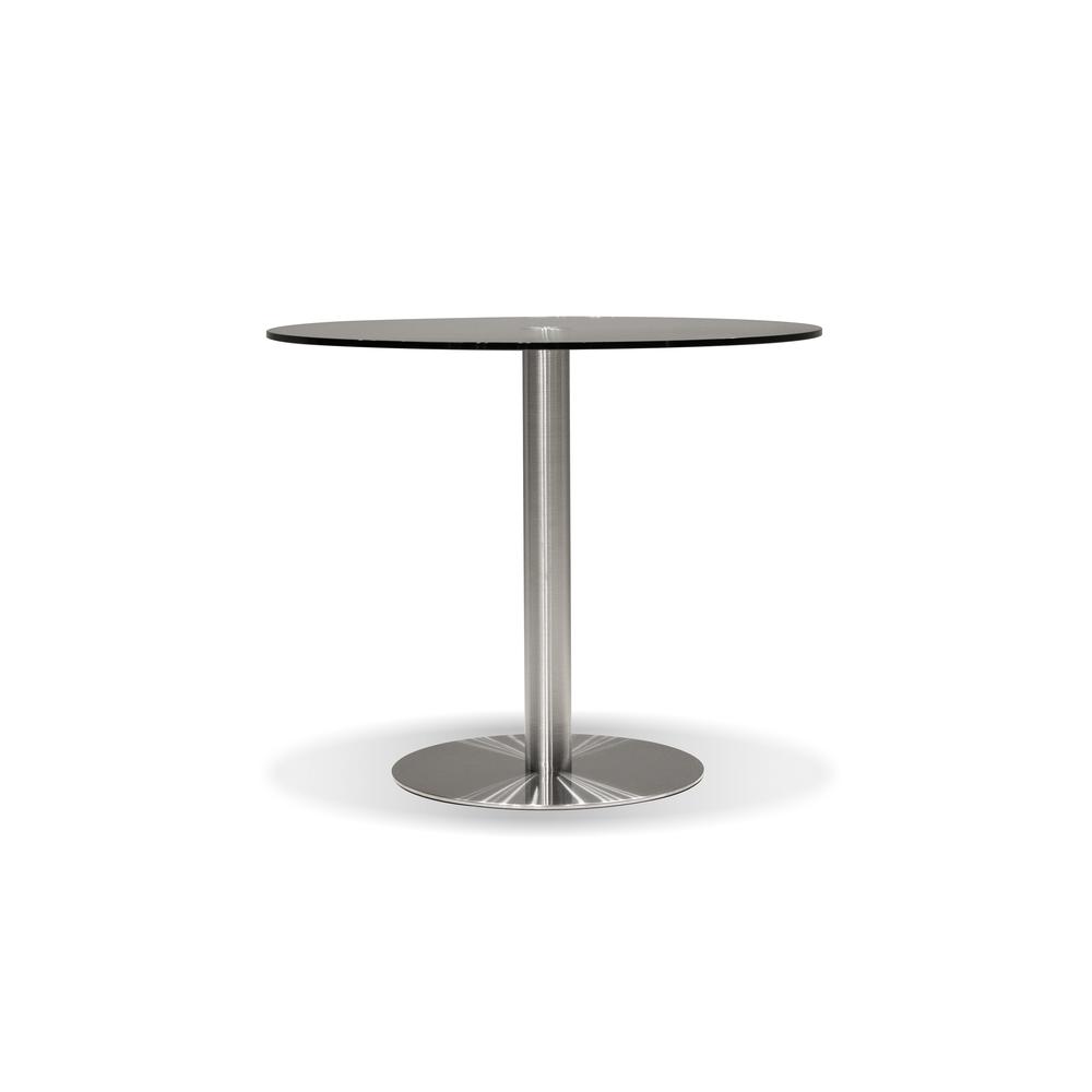 Radius 36" Round Dining Table Clear Glass With Brushed Stainless Steel. Picture 1