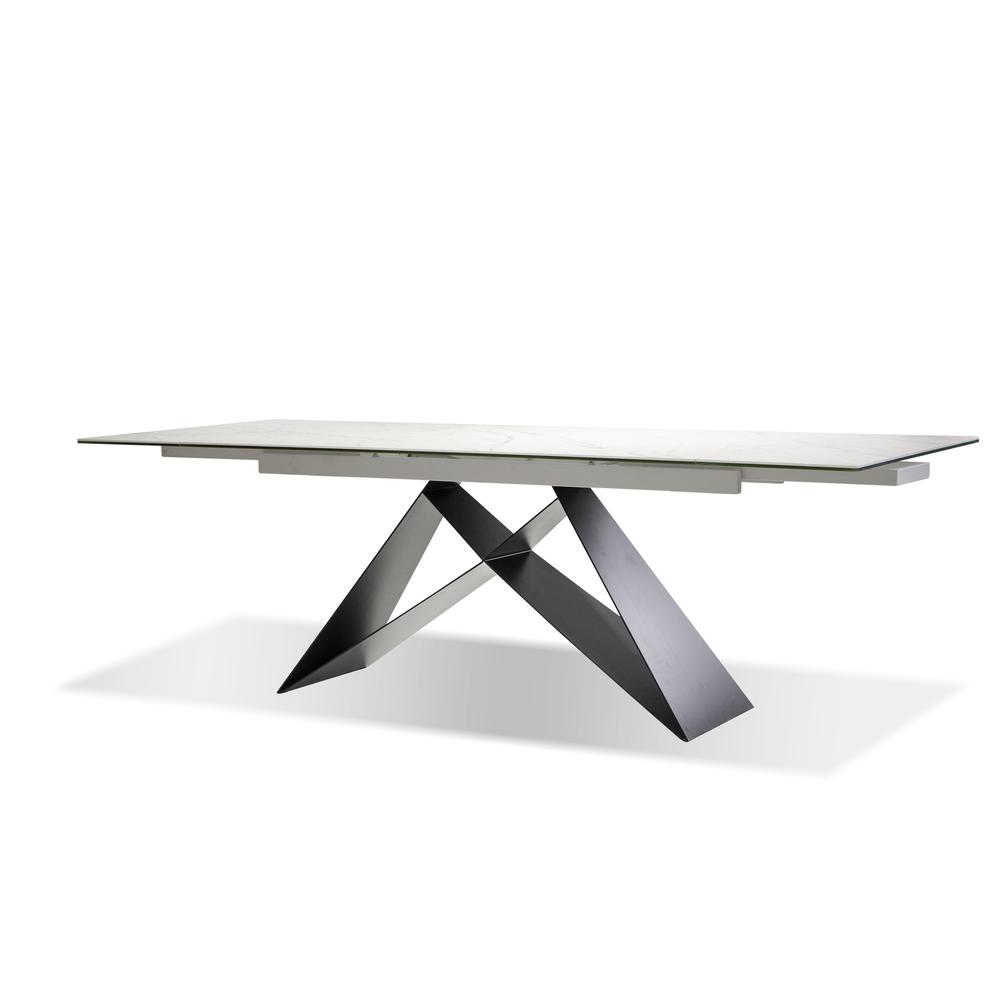 The W Dining Table Carrera Ceramic Tempered Glass Top With Black Powder Coated Frame. Picture 1