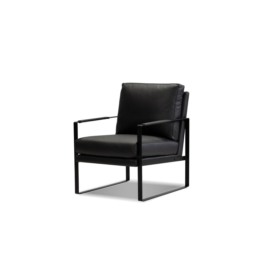 Mitchell Arm Chair Black Leather With Black Powder Coated Steel Frame. Picture 1