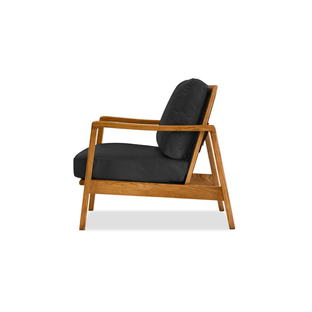 Craftsman Lounge Chair Black Leather, Natural Ash Wood Frame. Picture 2