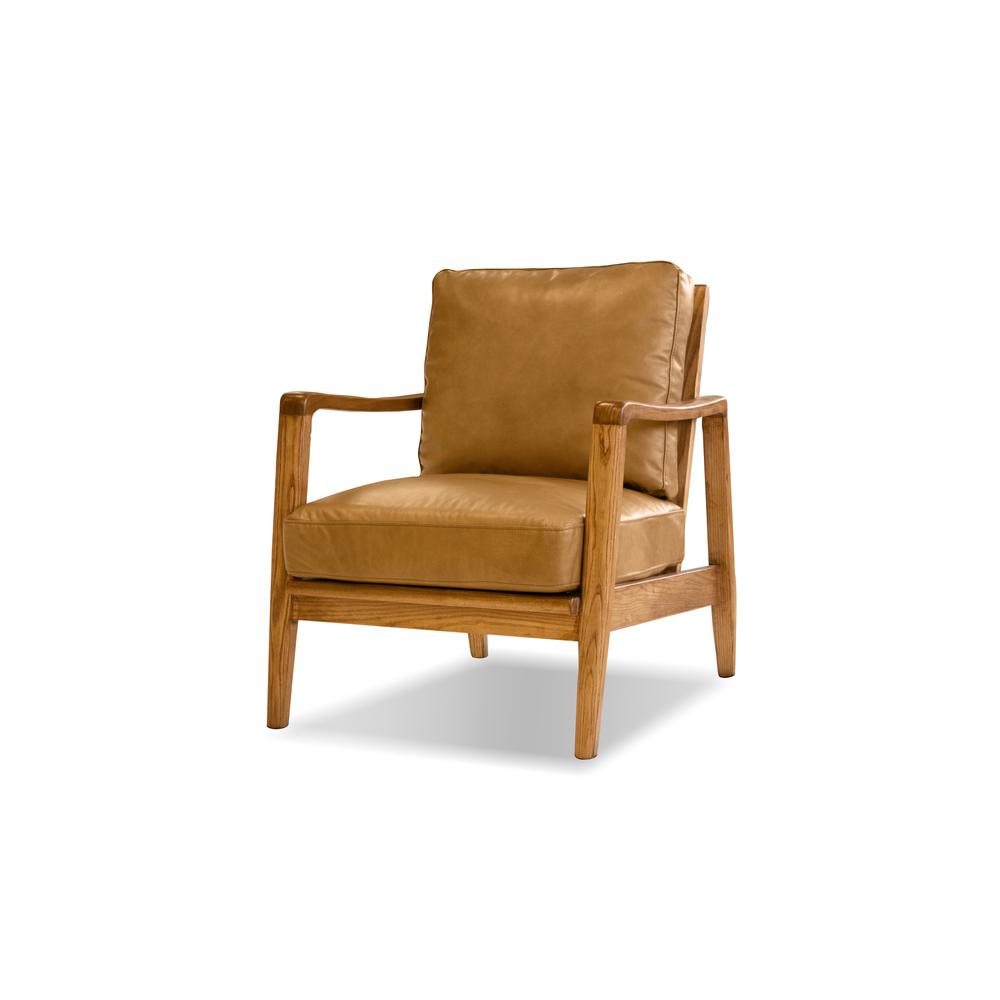 Craftsman Lounge Chair Tan Leather, Natural Ash Wood Frame. Picture 1