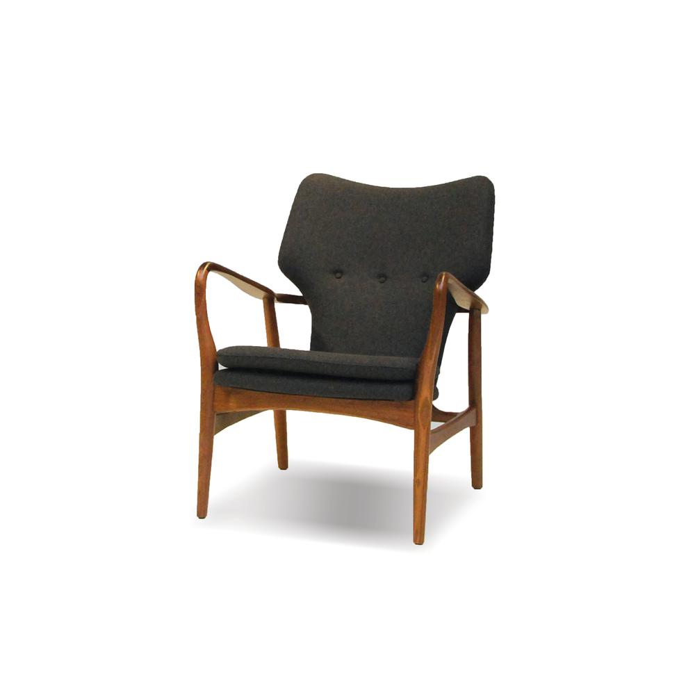 Ingrid Lounge Chair Grey Fabric With Walnut Wood. Picture 1